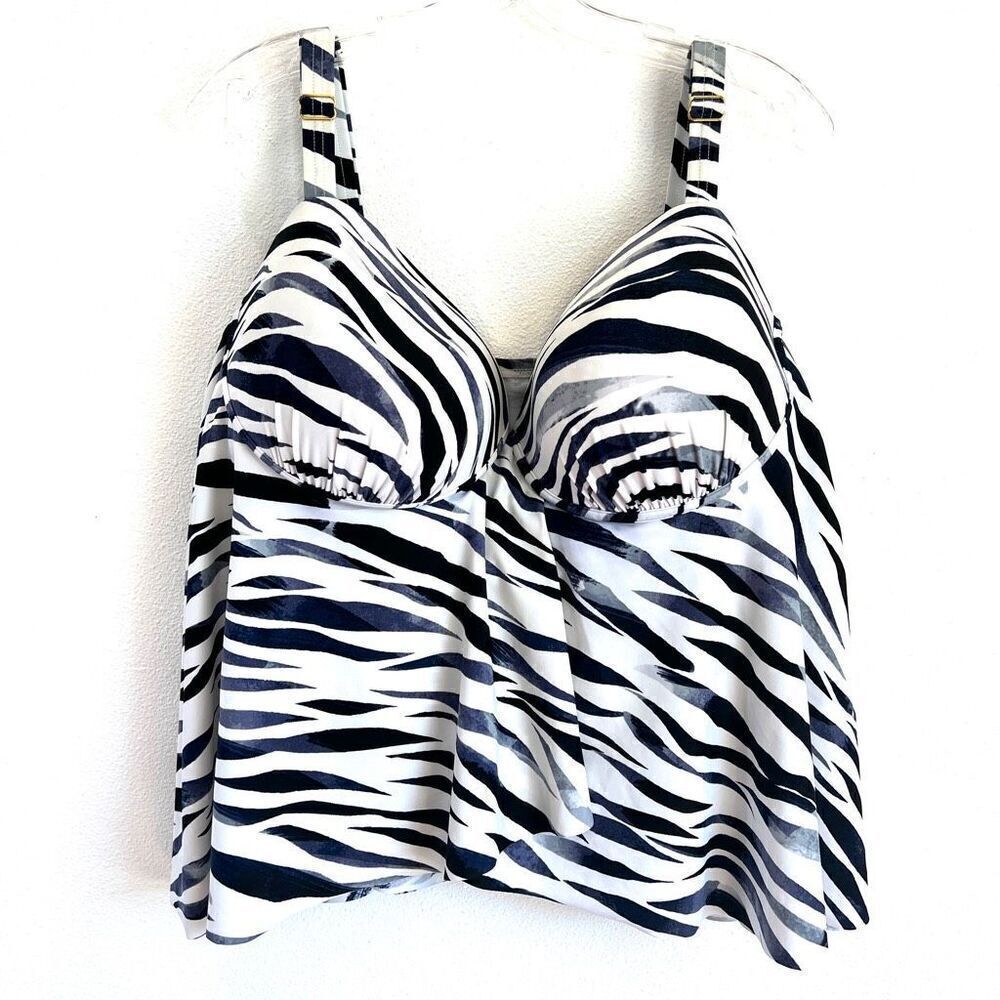 Swimsuits For All zebra Print Tankini Top Black White Gray Size 24